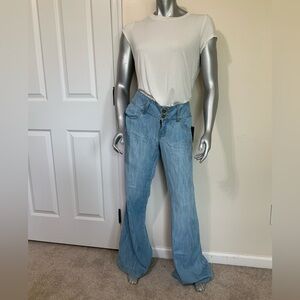 Anthropologie Elevenses Women Wide Leg Jeans Light Wash Size 30 Tencel Lyocell